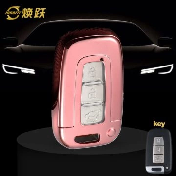 HYC1T1-White Transparent Button-Rose Gold Plating- Car Key Cover For Hyundai