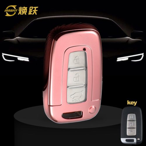 HYC1T1-White Transparent Button-Rose Gold Plating- Car Key Cover For Hyundai