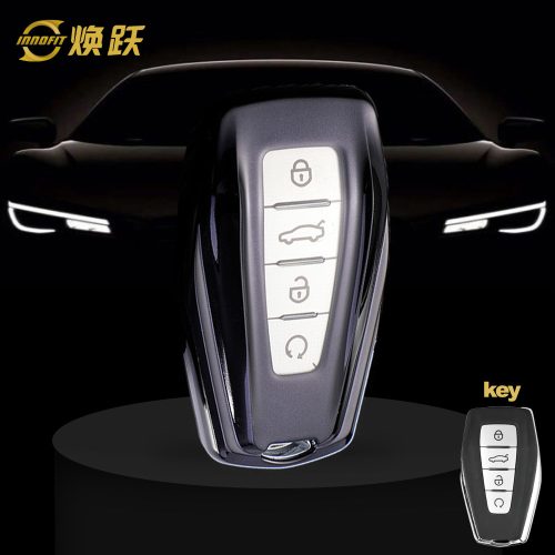 GEB1T1-White Transparent Button-Black Plating- Car Key Cover For Geely Auto