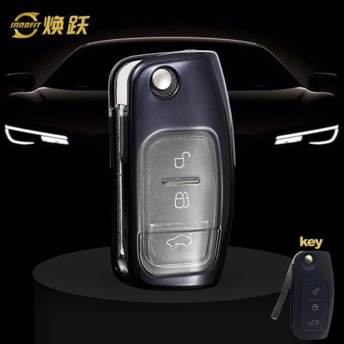 FOE1T1-White Transparent Button-Black Plating- Car Key Cover For Ford