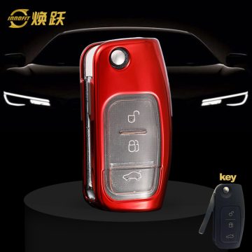 FOE1T1-White Transparent Button-Red Plating- Car Key Cover For Ford