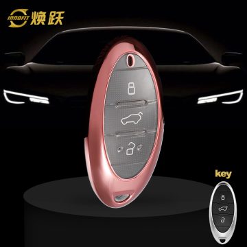 BEA1T1-White Transparent Button-Rose Gold Plating- Car Key Cover For Bestune