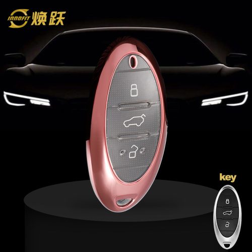 BEA1T1-White Transparent Button-Rose Gold Plating- Car Key Cover For Bestune
