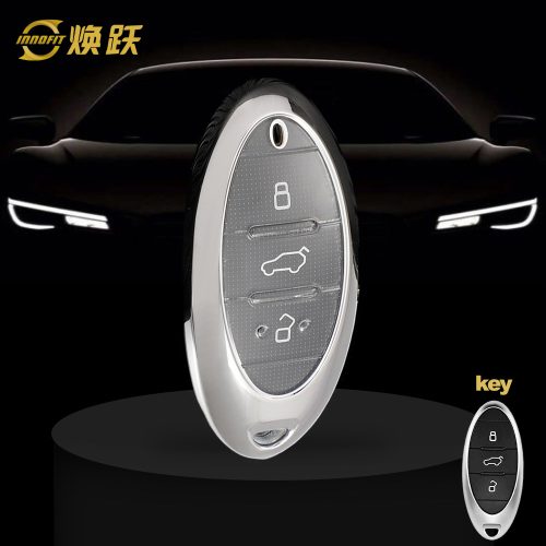 BEA1T1-White Transparent Button-Silver Plating- Car Key Cover For Bestune