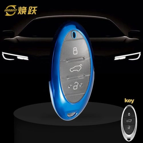BEA1T1-White Transparent Button-Blue Plating- Car Key Cover For Bestune
