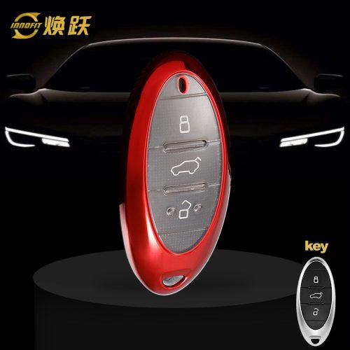 BEA1T1-White Transparent Button-Red Plating- Car Key Cover For Bestune