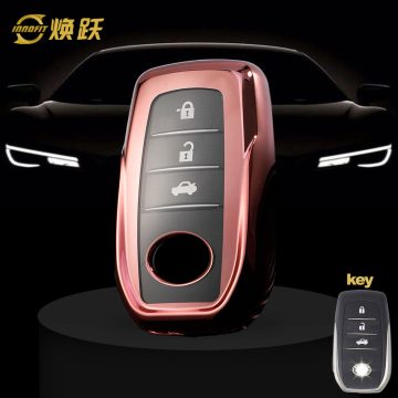 TOC1T1-White Transparent Button-Rose Gold Plating- Car Key Cover For Toyota
