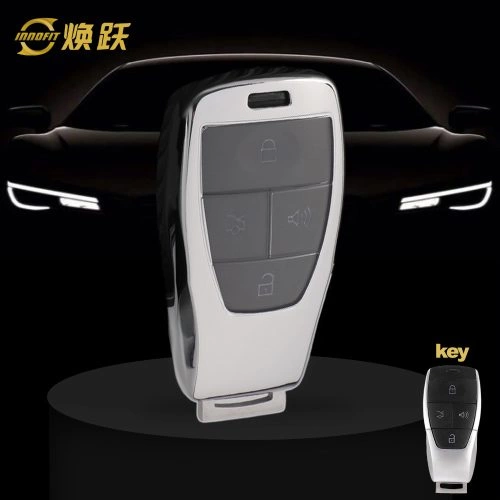 BIB1T1-White Transparent Button-Silver Plating- Car Key Cover For BAIC