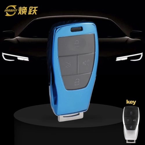 BIB1T1-White Transparent Button-Blue Plating- Car Key Cover For BAIC