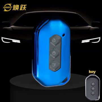 WUD1T1-White Transparent Button-Blue Plating- Car Key Cover For Wuling