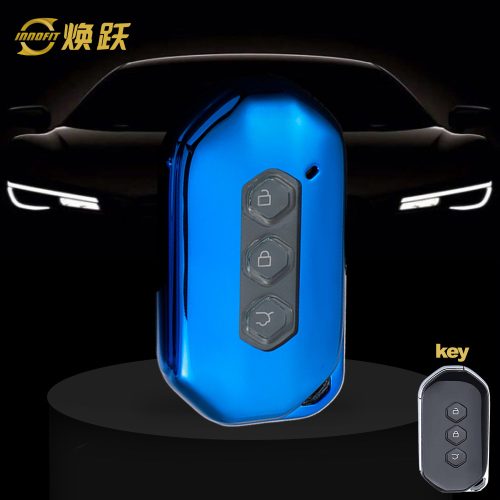 WUD1T1-White Transparent Button-Blue Plating- Car Key Cover For Wuling