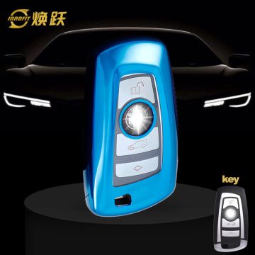 BMC1T1-White Transparent Button-Blue Plating- Car Key Cover For BMW
