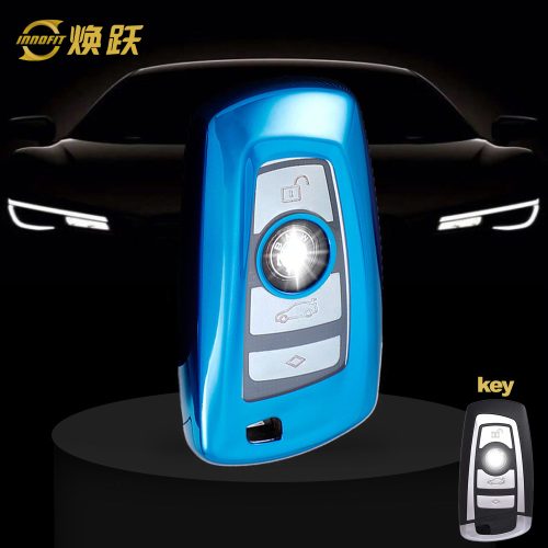 BMC1T1-White Transparent Button-Blue Plating- Car Key Cover For BMW