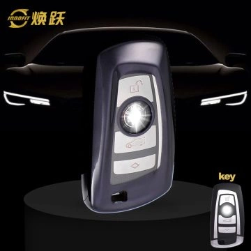 BMC1T1-White Transparent Button-Black Plating- Car Key Cover For BMW