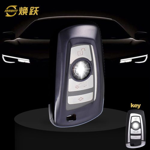 BMC1T1-White Transparent Button-Black Plating- Car Key Cover For BMW