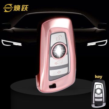 BMC1T1-White Transparent Button-Rose Gold Plating- Car Key Cover For BMW