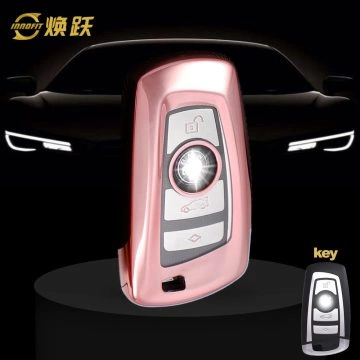 BMC1T1-White Transparent Button-Rose Gold Plating- Car Key Cover For BMW