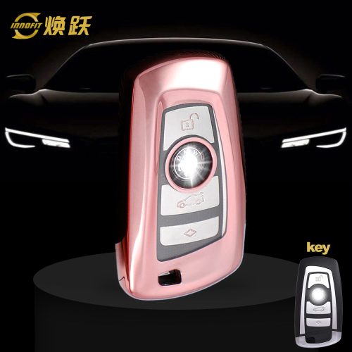 BMC1T1-White Transparent Button-Rose Gold Plating- Car Key Cover For BMW