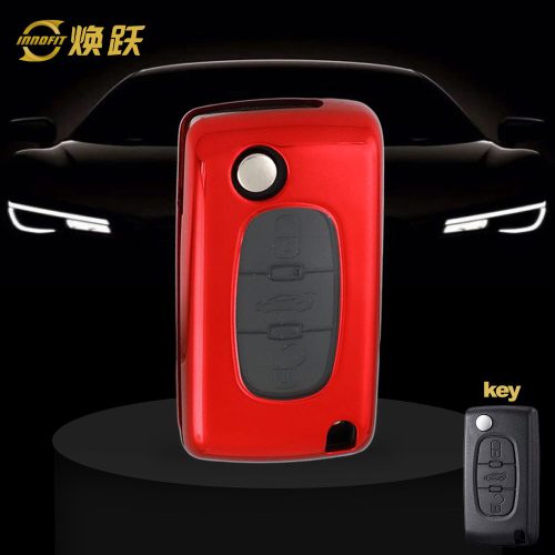 PUE1T1-White Transparent Button-Red Plating- Car Key Cover For Peugeot