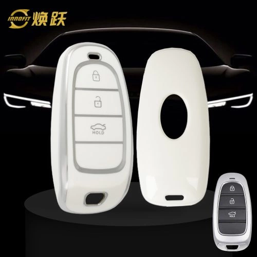 HYE1T1-White-Silver Plating Car Key Cover For Hyundai