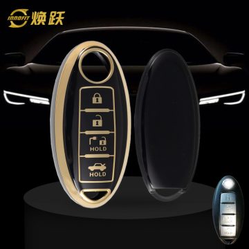 NIB9T1-Black-Gold Plating- Car Key Cover For Nissan
