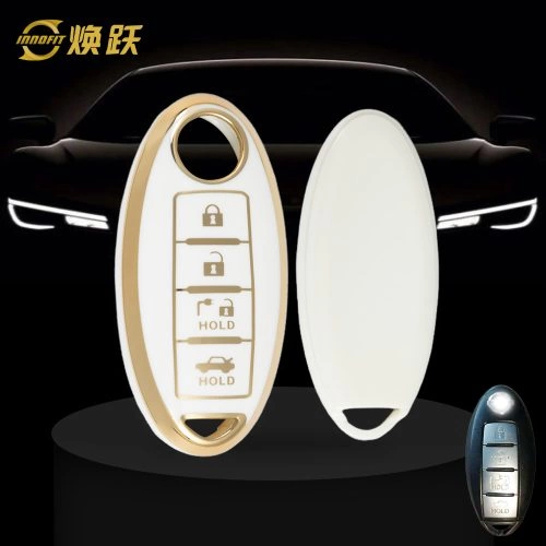 NIB9T1-White-Gold Plating- Car Key Cover For Nissan
