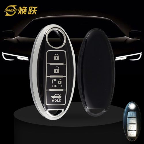 NIB9T1-Black-Silver Plating- Car Key Cover For Nissan