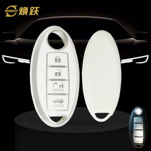 NIB9T1-White-Silver Plating- Car Key Cover For Nissan