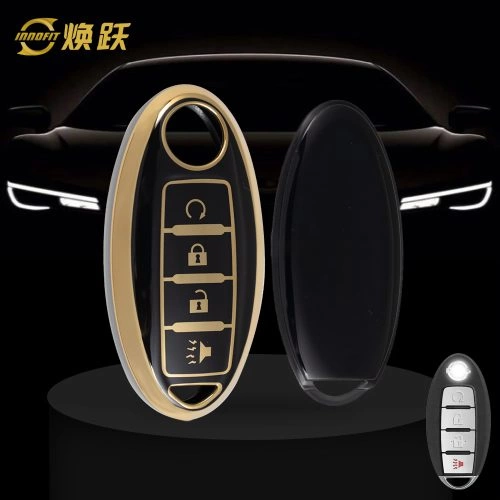 NIB7T1-Black-Gold Plating- Car Key Cover For Nissan