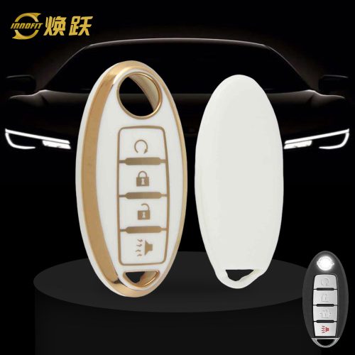 NIB7T1-White-Gold Plating- Car Key Cover For Nissan