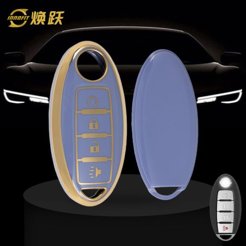 NIB7T1-Light Blue-Gold Plating- Car Key Cover For Nissan