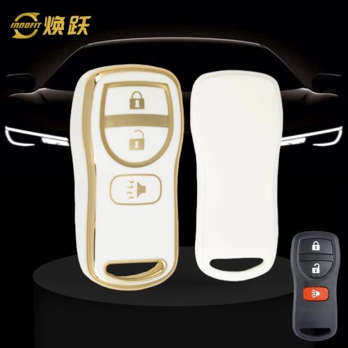 NIJ1T1-White-Gold Plating- Car Key Cover For Nissan