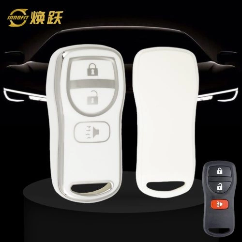 NIJ1T1-White-Silver Plating- Car Key Cover For Nissan