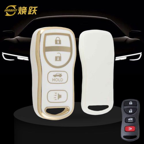 NIJ2T1-White-Gold Plating- Car Key Cover For Nissan