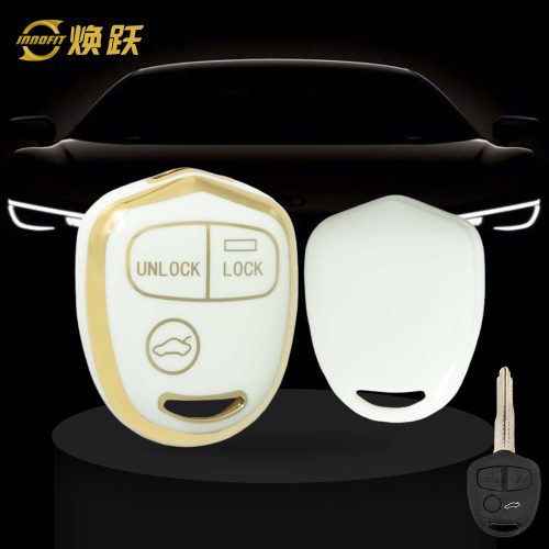 MIH1T1-White-Gold Plating- Car Key Cover For Mitsubishi