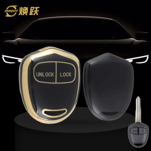 MIH2T1-Black-Gold Plating- Car Key Cover For Mitsubishi