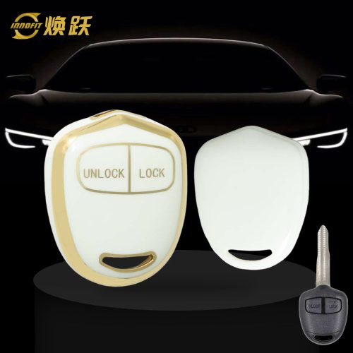 MIH2T1-White-Gold Plating- Car Key Cover For Mitsubishi