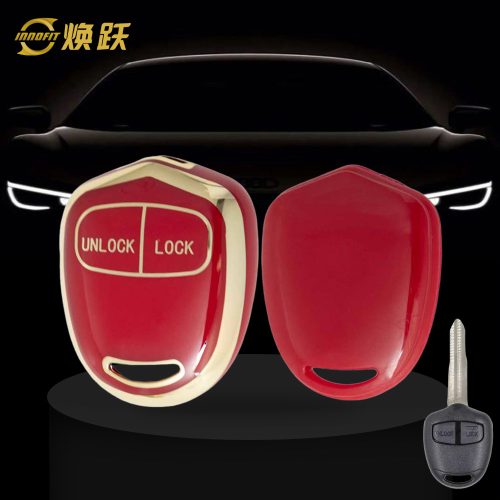 MIH2T1-Red-Gold Plating- Car Key Cover For Mitsubishi