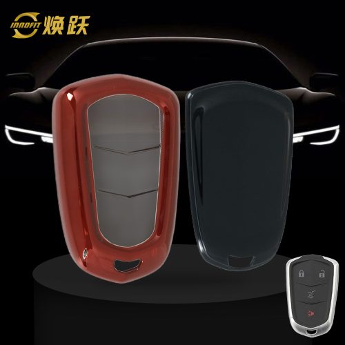CAA1T1-White Transparent Button-Red Plating- Car Key Cover For Cadillac