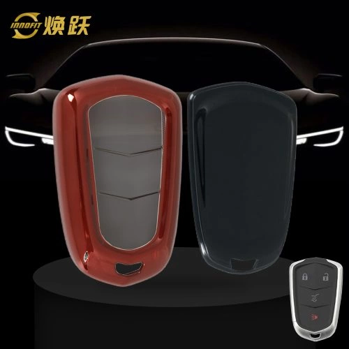CAA1T1-White Transparent Button-Red Plating- Car Key Cover For Cadillac