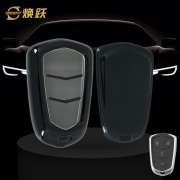 CAA1T1-White Transparent Button-Black Plating- Car Key Cover For Cadillac