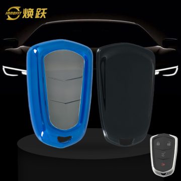 CAA1T1-White Transparent Button-Blue Plating- Car Key Cover For Cadillac