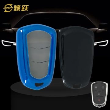 CAA1T1-White Transparent Button-Blue Plating- Car Key Cover For Cadillac
