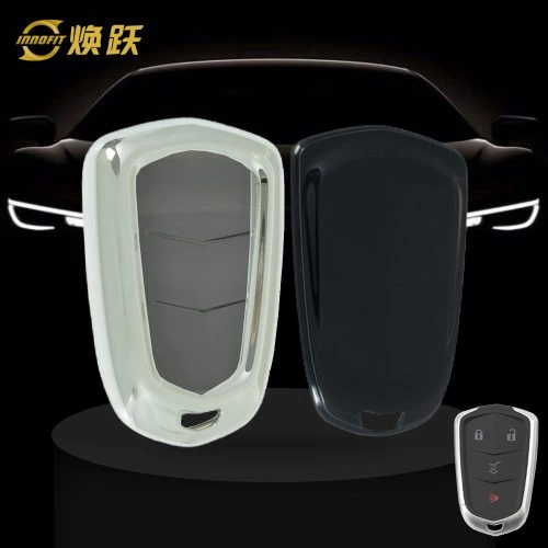 CAA1T1-White Transparent Button-Silver Plating- Car Key Cover For Cadillac