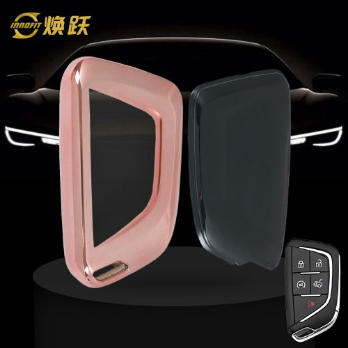 CAB1T1-White Transparent Button-Rose Gold Plating- Car Key Cover For Cadillac