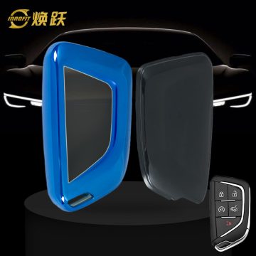 CAB1T1-White Transparent Button-Blue Plating- Car Key Cover For Cadillac