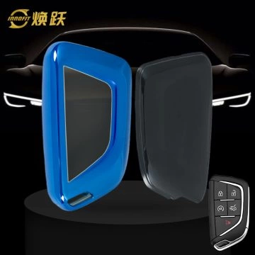 CAB1T1-White Transparent Button-Blue Plating- Car Key Cover For Cadillac