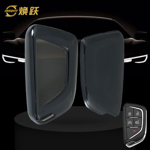 CAB1T1-White Transparent Button-Black Plating- Car Key Cover For Cadillac