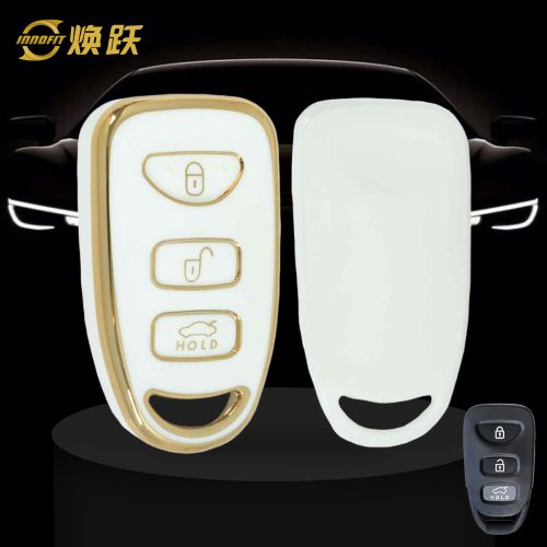 HYJ3T1-White-Gold Plating- Car Key Cover For Hyundai Kia