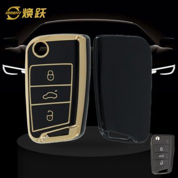 VOF1T1-Black-Gold Plating- Car Key Cover For Volkswagen
